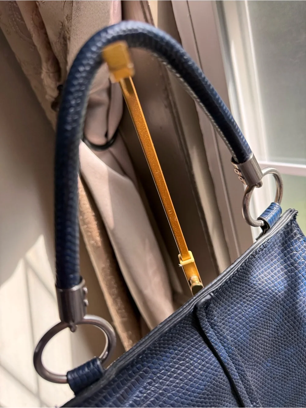 NWT Blue Snake Embossed Textured Leather Shoulder Bag with Tassel